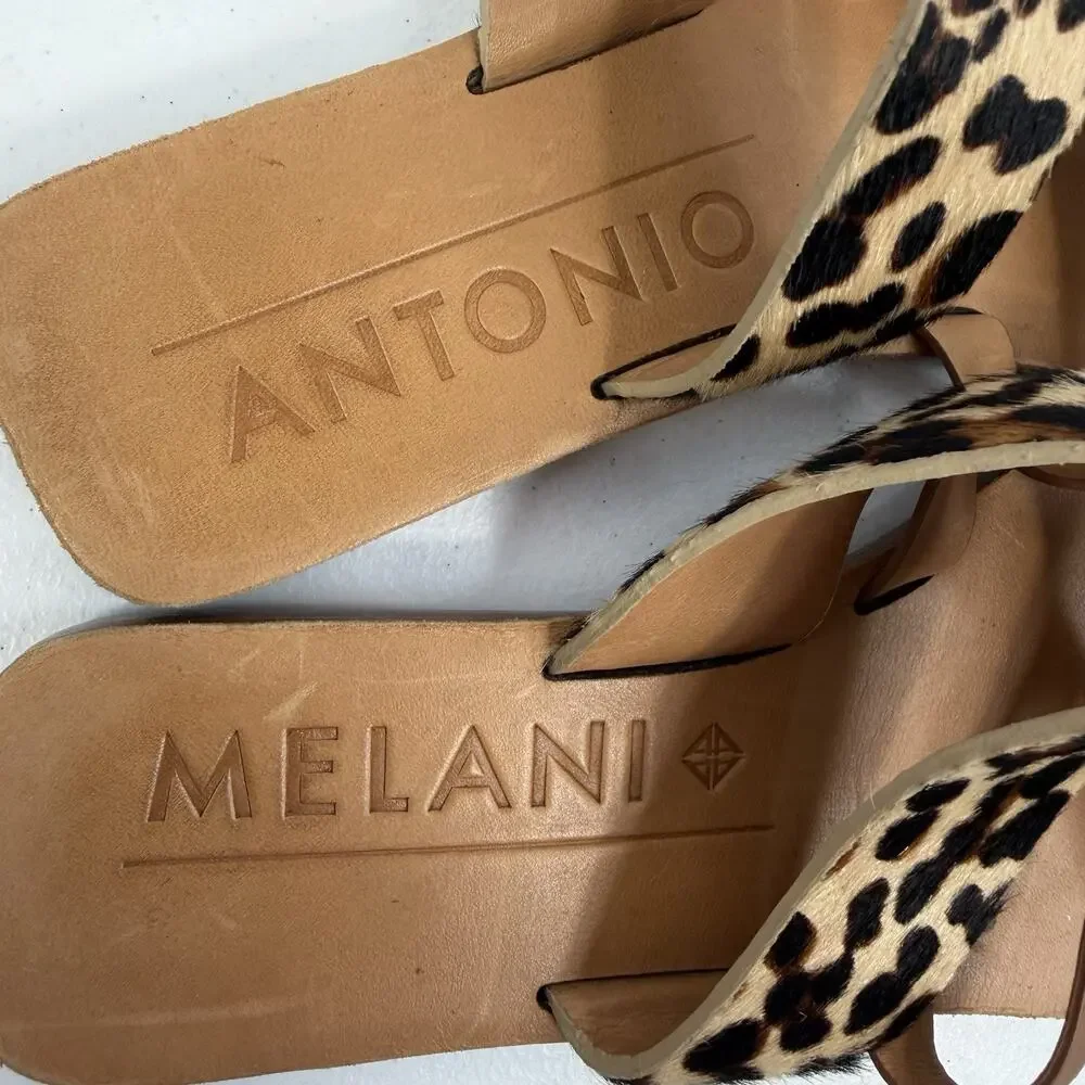 Antonio Melani Sz 8 Larandie Sandals Leather Animal Print Summer Resort Vacation